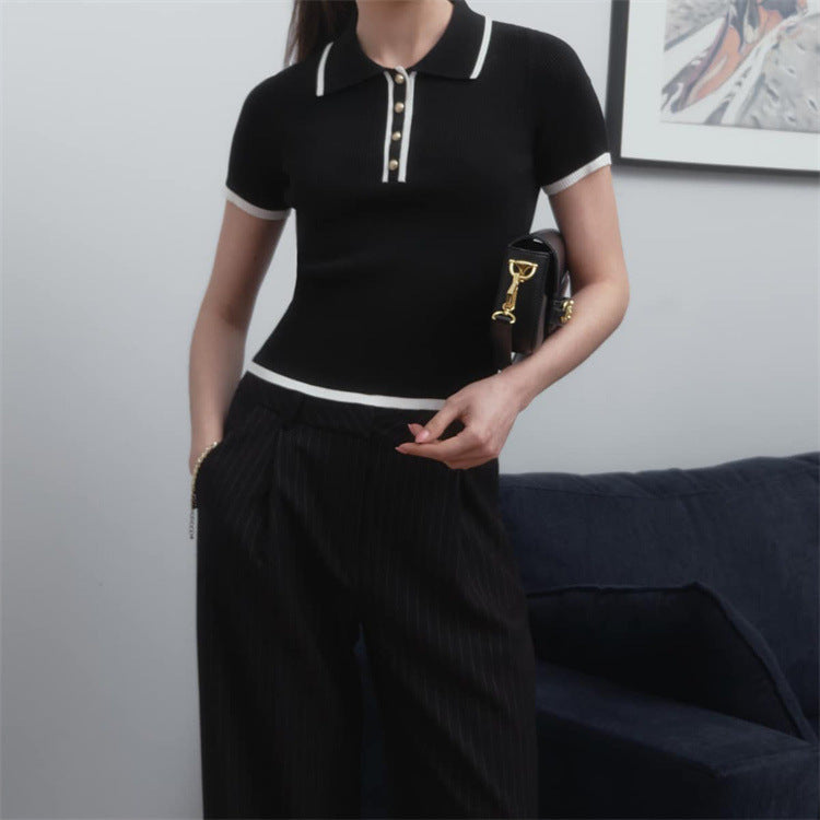 Contrast Polo Wide-Leg Outfit