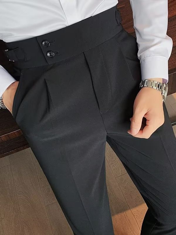 Mens High Waist Straight Leg Trousers