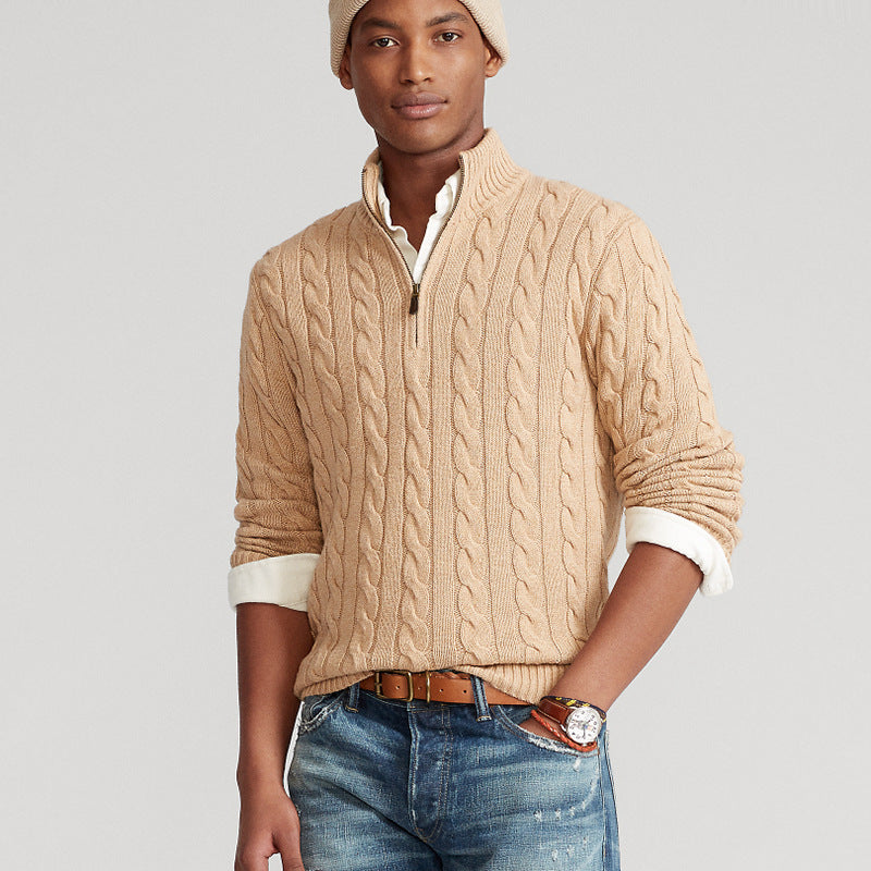 Cotton Cable-Knit Half-Zip Sweater