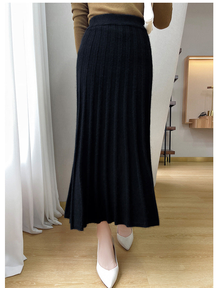 Rib-Knit Wool Midi Skirt — on model