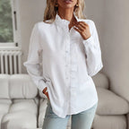 Ruffle-Placket Textured Blouse — on model