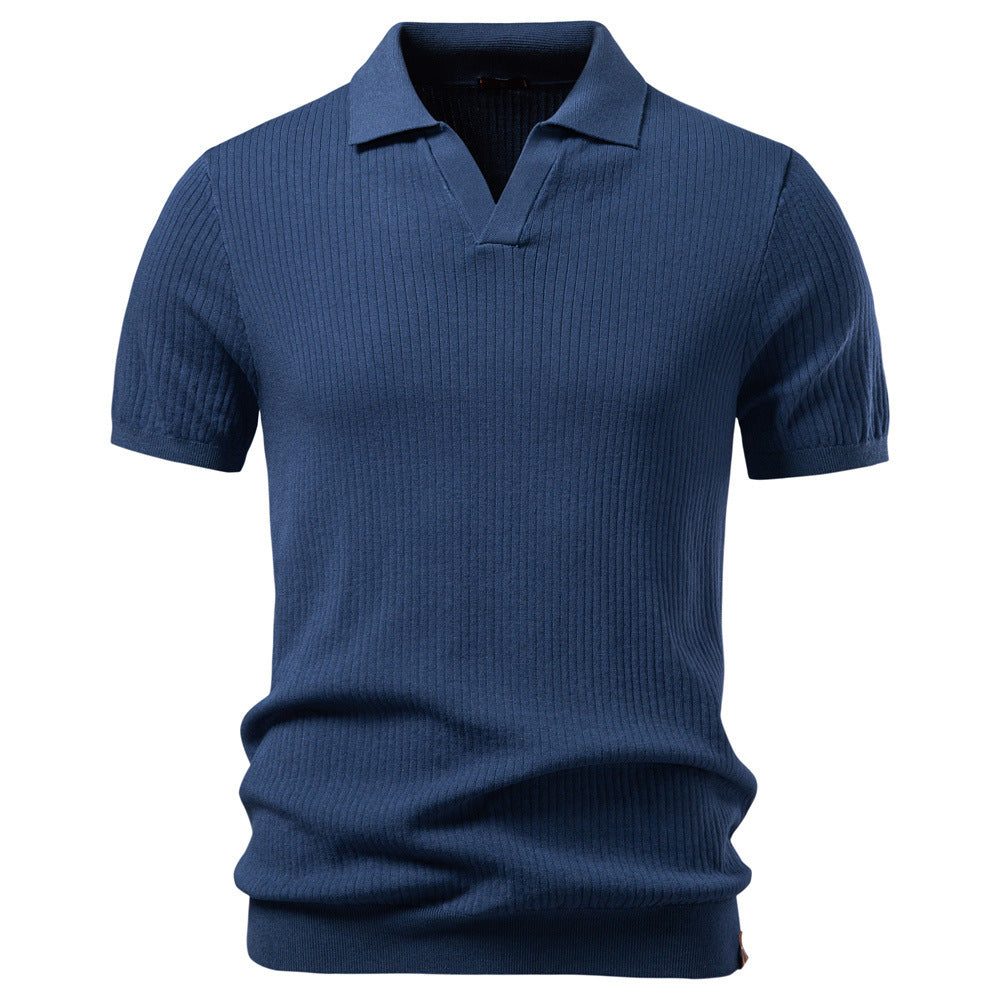 Ribbed Open-Collar Polo