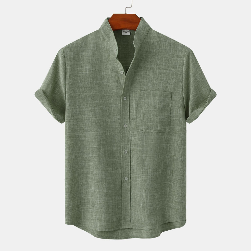 Band-Collar Pocket Shirt
