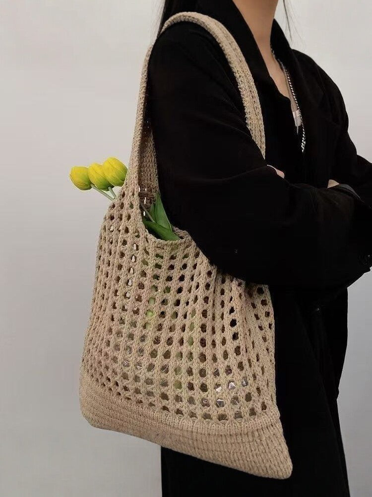 Openwork Knit Beach Tote — detail