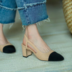Block-Heel Cap-Toe Slingbacks — on model