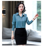 Bar-Accent Satin Blouse — on model