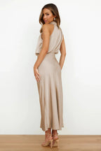 Satin Halter Midi Dress — back view