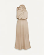 Satin Halter Midi Dress in Sand — still life