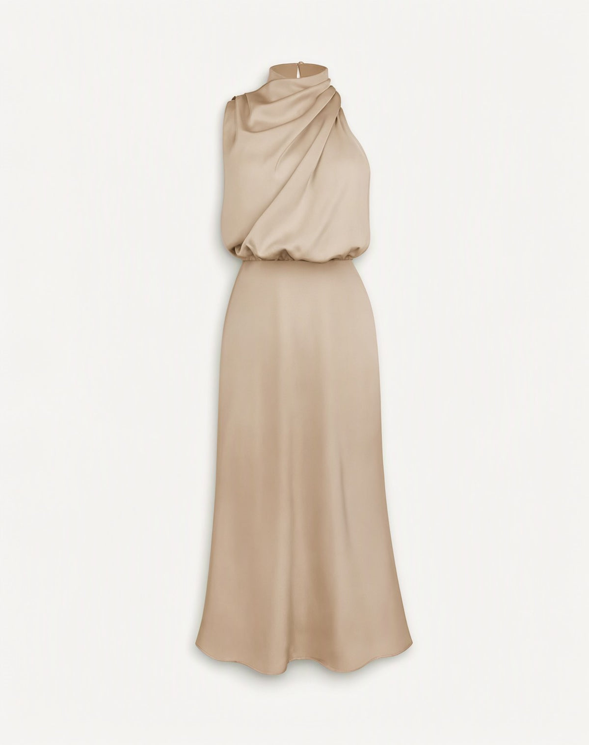 Satin Halter Midi Dress in Sand — still life