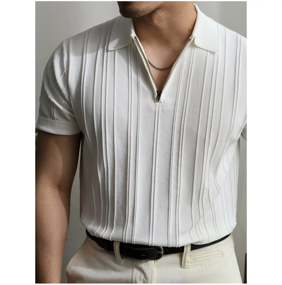 Ribbed Half-Zip Polo — detail
