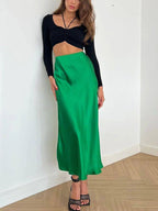 Satin Midi Slip Skirt — on model
