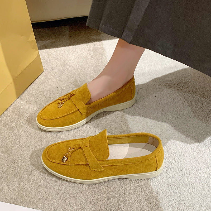Charm-Tassel Suede Loafers