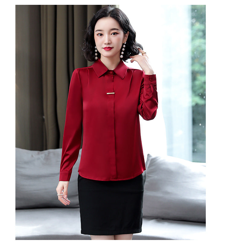 Bar-Accent Satin Blouse — on model