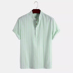 Striped Band-Collar Shirt