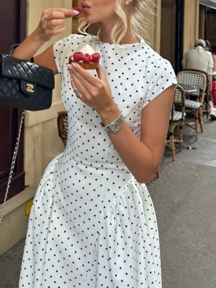 Cap-Sleeve Polka Dot Maxi Dress — detail