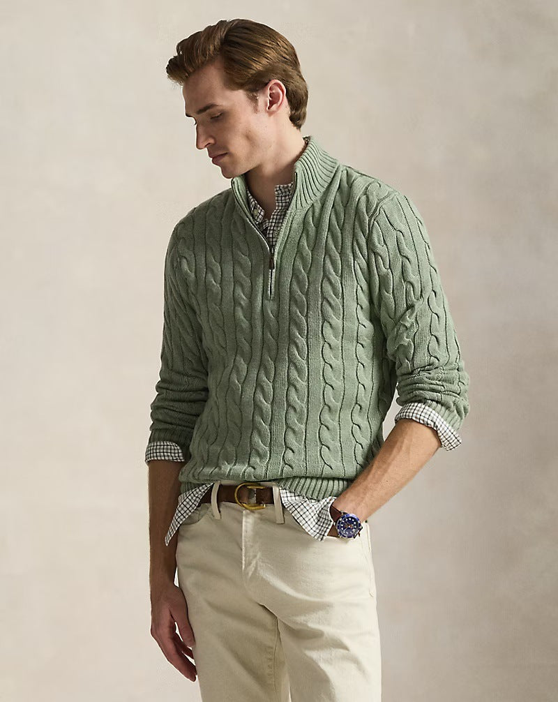 Cotton Cable-Knit Half-Zip Sweater