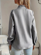 Ruffle-Placket Textured Blouse — back view
