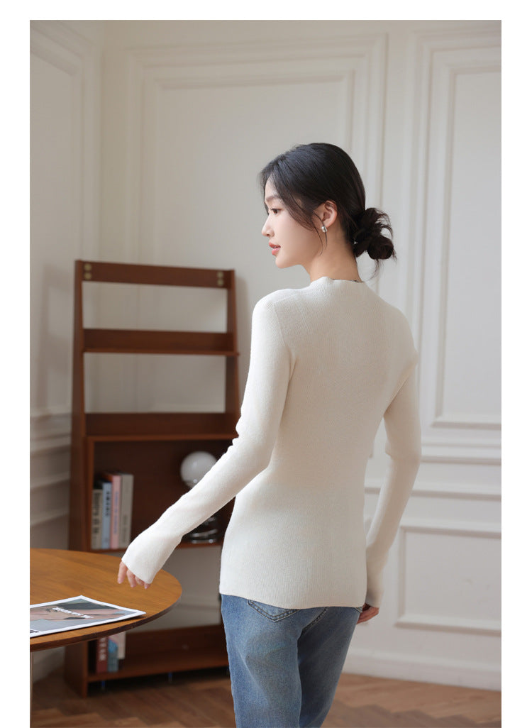 Fine-Rib Layering Sweater — back view