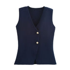 Two-Button Knit Vest in Navy — flat lay