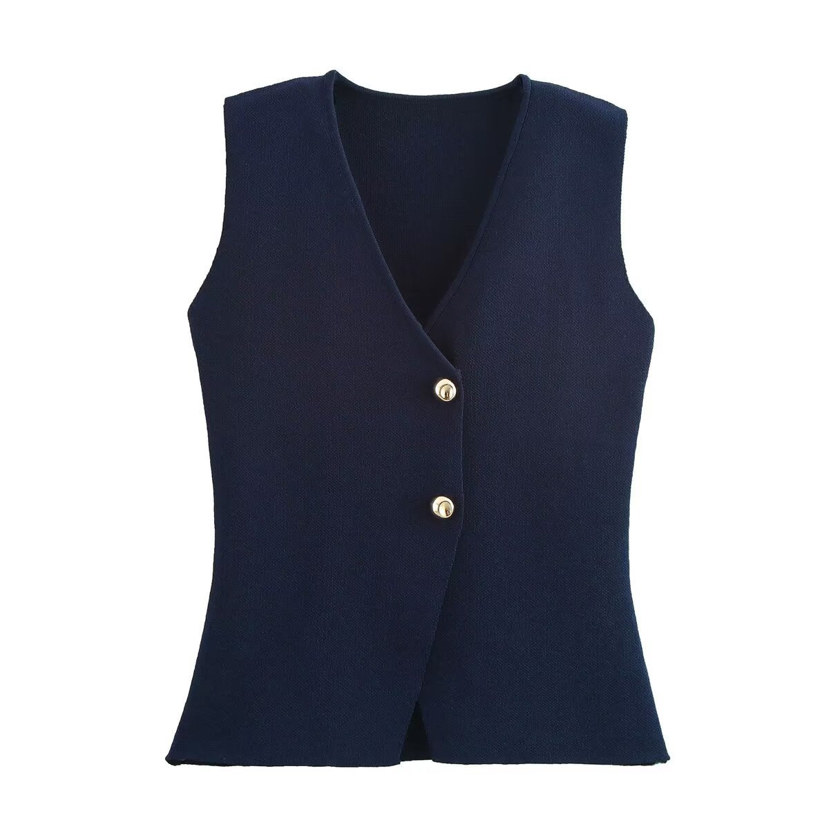 Two-Button Knit Vest in Navy — flat lay