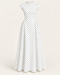 Cap-Sleeve Polka Dot Maxi Dress in White — still life
