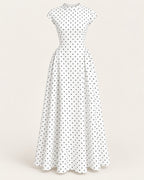 Cap-Sleeve Polka Dot Maxi Dress in White — still life