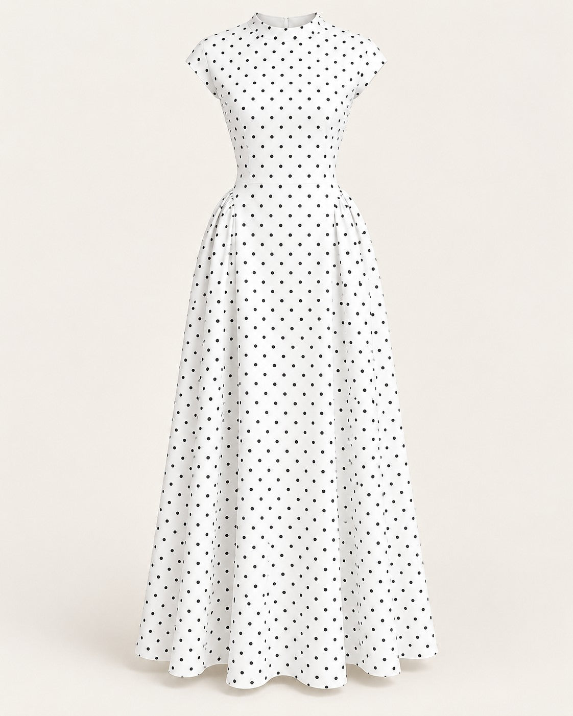 Cap-Sleeve Polka Dot Maxi Dress in White — still life