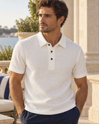 Waffle-Knit Polo in White — on model