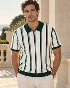 Zip Stripe Polo in White — on model